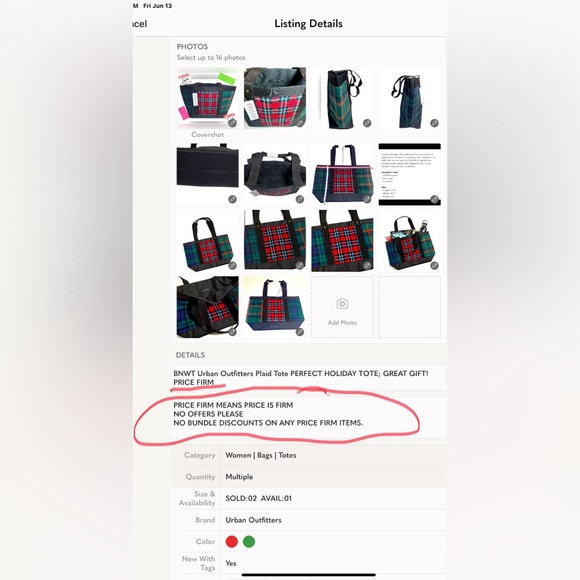 BNWT Urban Outfitters Plaid Tote PERFECT HOLIDAY TOTE; PRICE FIRM NO DISCOUNTS! - Picture 2 of 14